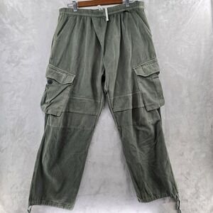 18 East Cargo Pants Men XL Green Elastic Waist Drawstring Utility Trousers